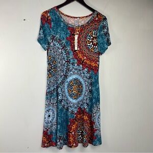 Korsis Size Medium NEW Mandala Print Swing T-Shirt Jersey Dress Q15